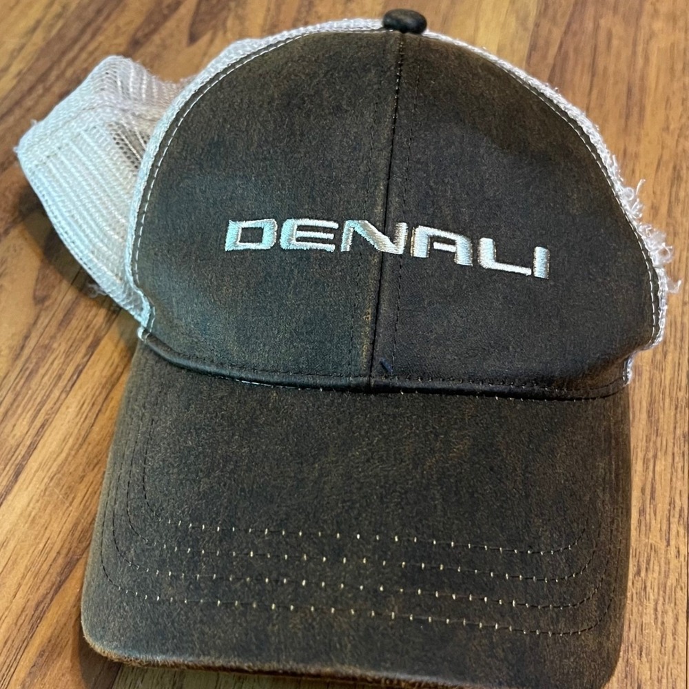 GMC Denali Trucker Hat Mens OSFM Distressed Mesh Back Brown White GM Licensed